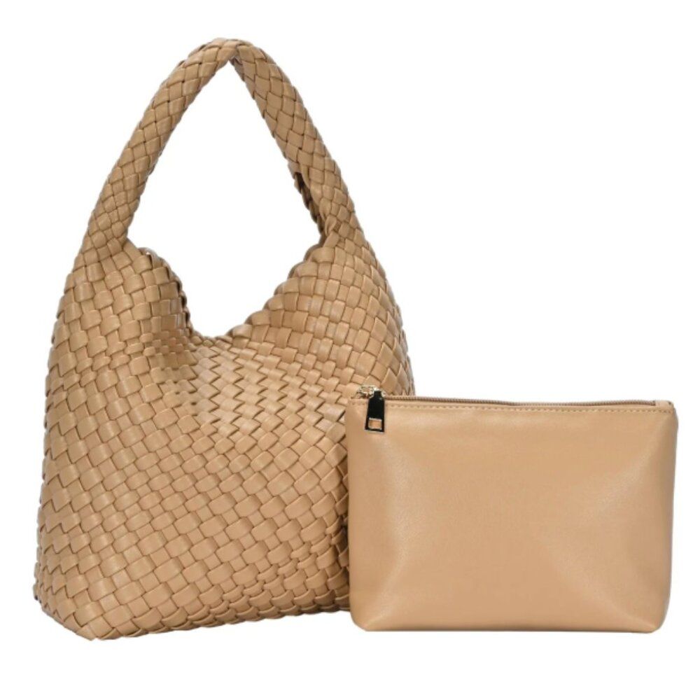 Antik Kraft Parker 2-In-1 Woven Satchel Vegan Leather Camel Neutral Capsule
